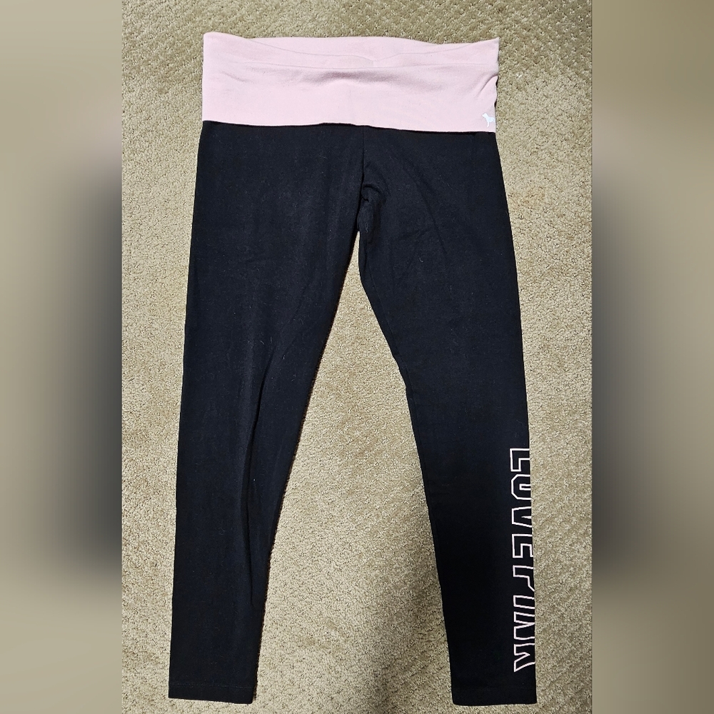 PINK Victoria's Secret Black and Light Pink Kids Leggings